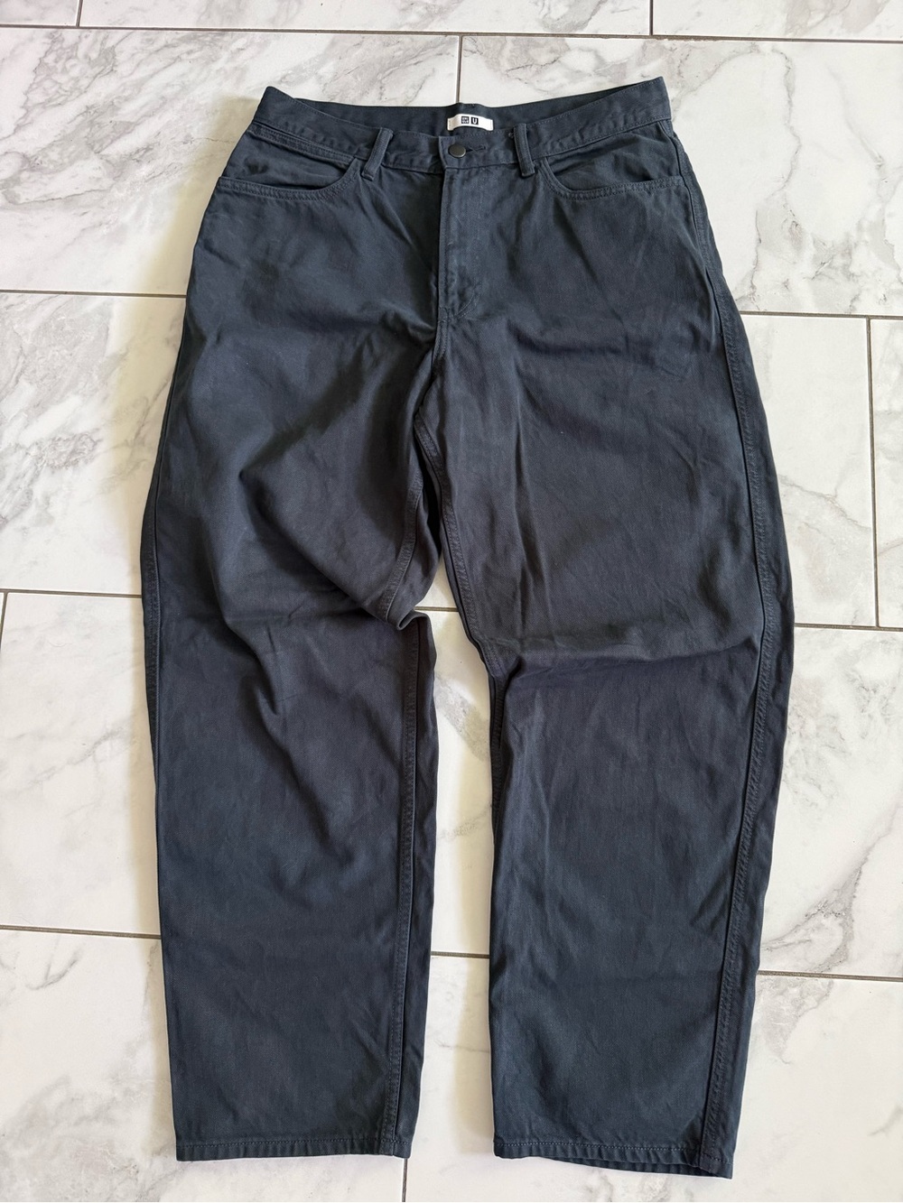 Uniqlo Navy Blue Baggy Barrel Leg Canvas 100% Cotton Pants 32x30 Like New